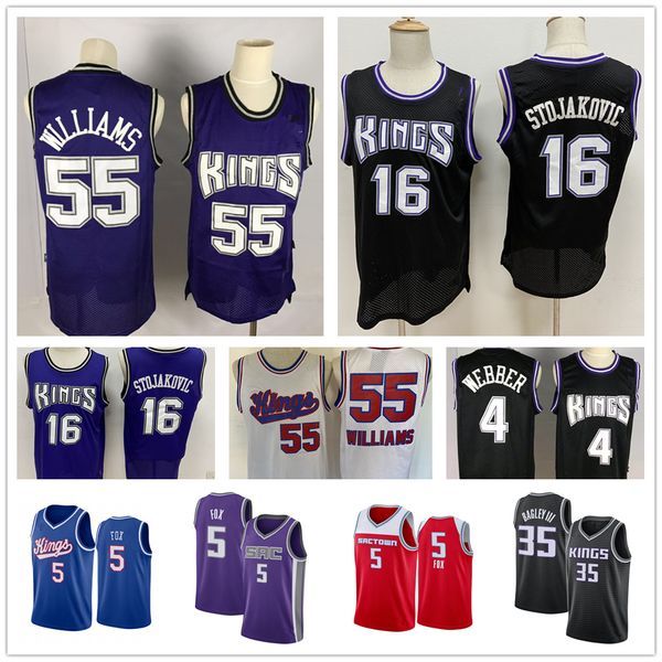 

vintage jason 55 williams de'aaron 5 fox purple shorts marvin 35 bagley iii chris webber sacramento king jersey basketball jers, Black;red