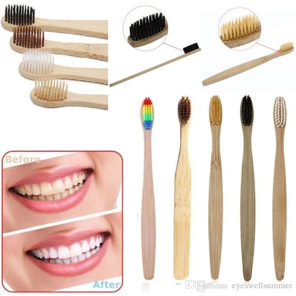 

good quality wood rainbow toothbrush bamboo environmentally toothbrush bamboo fibre wooden handle tooth brush whitening rainbow 5 colors
