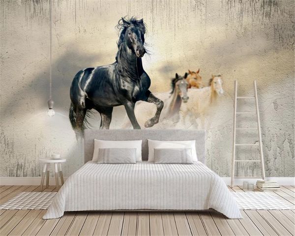 Costume 3d animal Wallpaper Nordic minimalista moderno Cavalo Running Figura Personalidade Wallpaper Decoração Wallpaper
