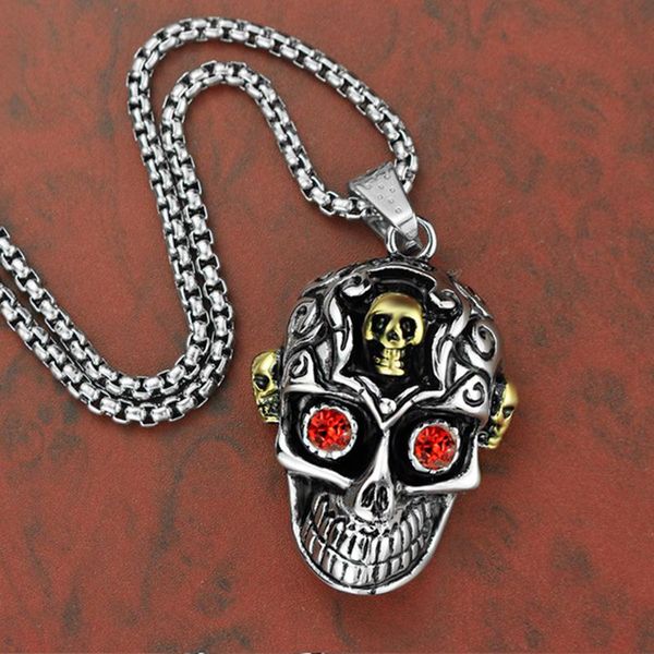 

wholesale antique silver skull necklace with red crystal 12pcs/lot