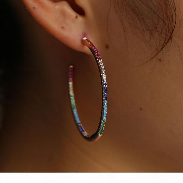 

r earring rose gold color 45mm colorful hoop multi color stone romantic chic gorgeous women ladies rainbow hoop earring, Golden;silver