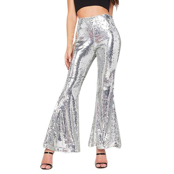 

women sequin flare legging shinny night club pants slim workout pant skinny leggings legins women wide leg trousers, Black