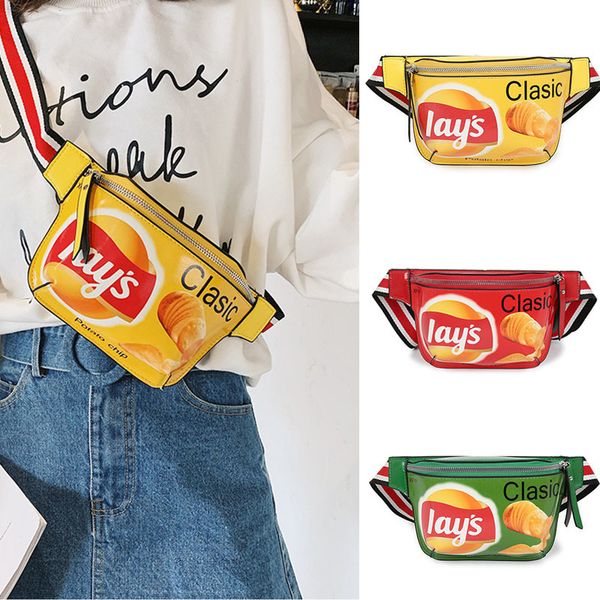 

fashion mini fanny pack for women hip hop potato chip waist bag quality pu leather chest bags graffiti printed ladies banana bag mx200717