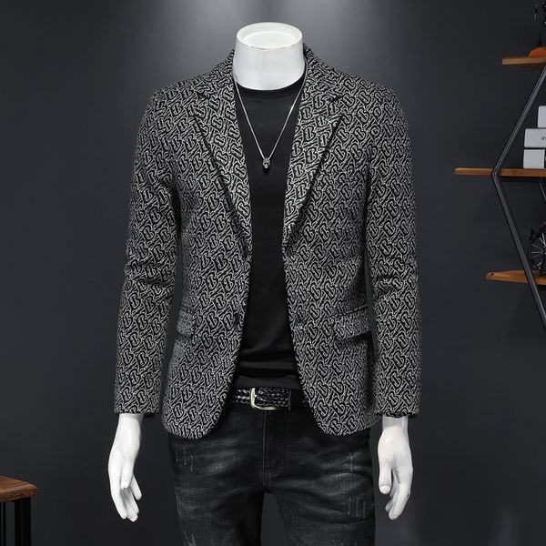 

2022 spring new men's printed small suit korean version slim and handsome trend plaid suit business casual jacket top, White;black