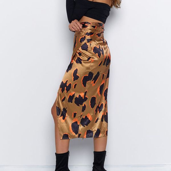 

gaoke women skirt summer fashion print high waist irregular split bandage a line pencil skirt daily casual 2020 dropship, Black