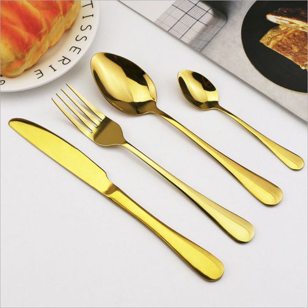 

stainless steel tableware full piece gold finishing flatware black gift box packing 4 pieces cutlery set