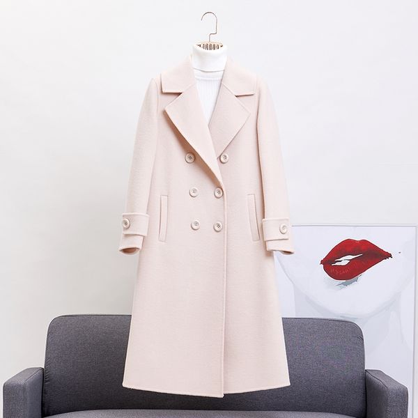 

2020 warm wool wool new double-sided cashmere women's mid-length woolen coat warm woolen coat elegant casual, Black