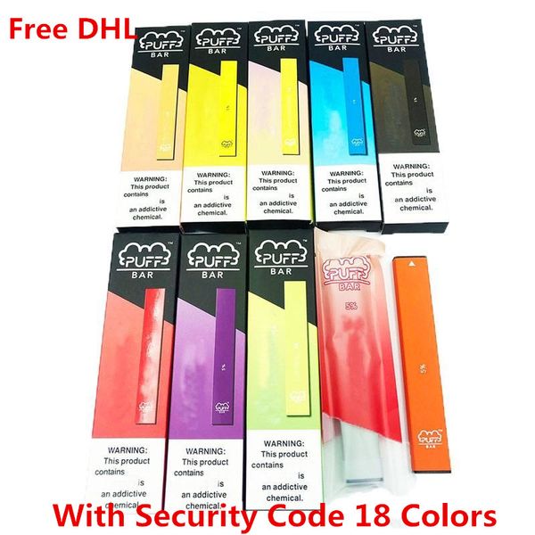 

Новые Puff Бар Одноразовые Vape ручки Емкость 1,3 мл Vape Картриджи Puff 280mAh батареи не перезаряжаемый комплект Vapes дисплей коробки 18 цветов