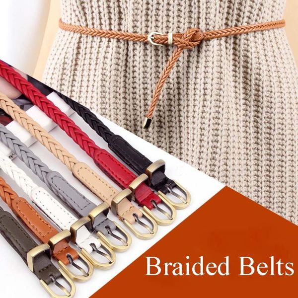 

hand-woven belt female pin buckle retro casual multicolor wild thin belt waist rope decoration braided belts, Black;brown
