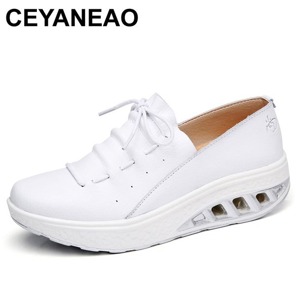 

ceyaneao 2020 spring slip-on women shoes flat platform caucal increase shoes split leather women shoese1153, Black
