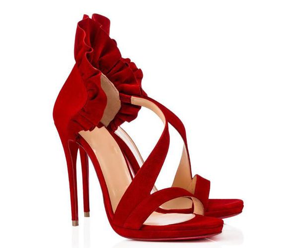 

new fashion women red bottom sandals suede styles heel outdoor casual 120mmvintage sandals party dress wedding ladies with box, Black