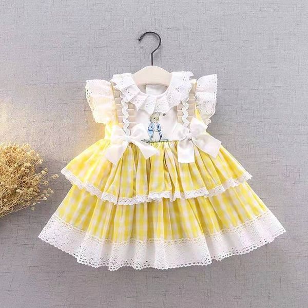 

summer lolita spanish bow sleeveless princess ball gown party dress for cute girl turkey yellow grid rabbit dress for bady girl t200709, Red;yellow