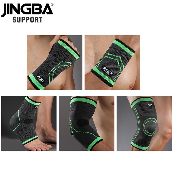 

jingba support sports protective gear 1pcs nylon basketball knee protector +wristband support+ankle support+elbow pads+hand guar, Black;gray