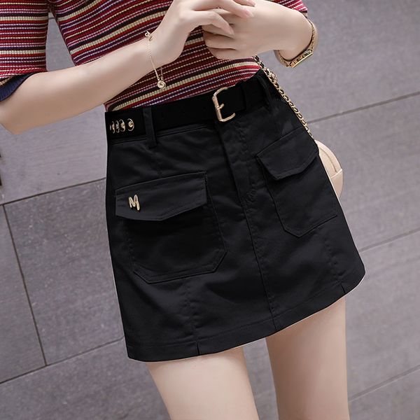 

высокая талия джинсовой ткани женщин 2020 летом новый корейский стиль сплит stretch похудения мини фартук мини-юбка хип юбка покрыты, Black