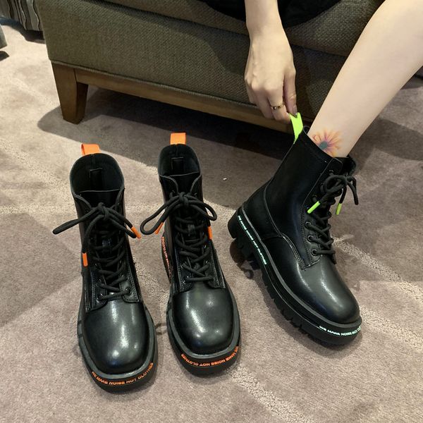 

round toe lady boots shoes booties woman 2020 low heel luxury designer boots-women ladies rubber fashion autumn rock, Black