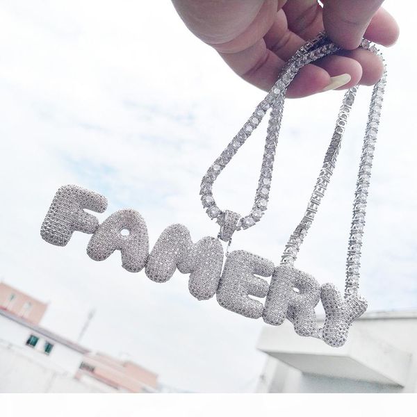 

numbers a-z custom name bubble letters necklace pendant for men women gold silver color with rope chain and tennis chain