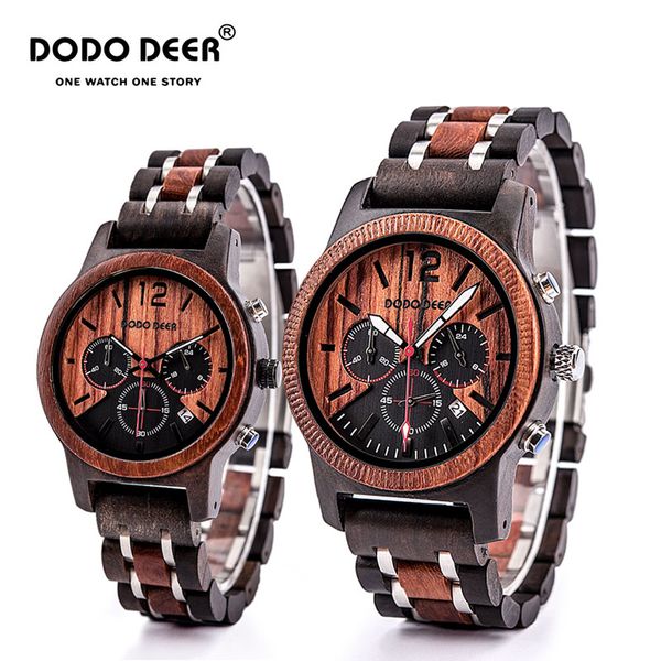 

dodo deer wooden watch men and women creative calendar fashion casual quartz watch wooden gift box packaging c19 c22, Slivery;brown