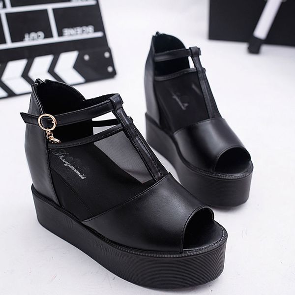 

sandals 2021 woman platform wedges high heels ladies creepers shoes gladiator summer zapatos de mujer, Black