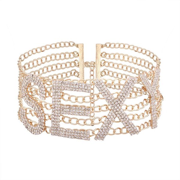 

2020 exaggerated rhinestone necklace choker personalized english letters collar fashion ladies jewelry