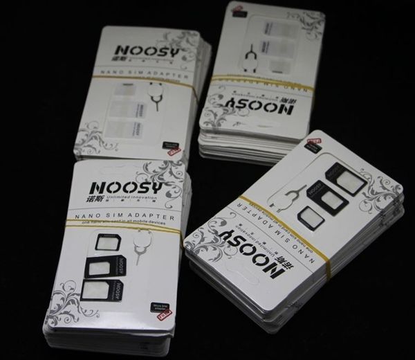 Spedizione gratuita 3000 pz / lotto Noosy Nano SIM Card Micro SIM Card a convertitore adattatore adattatore standard Set per iPhone 6/5 / 4S / 4 con Eject Pin Ke