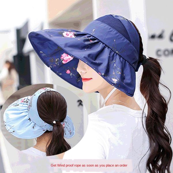 

9023 female korean sun sunscreen foldable empty hat large edge ultraviolet outdoor sun hat, Blue;gray