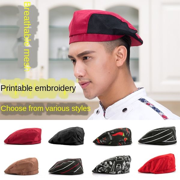 

chef hat male cap waiter female l kitchen pot restaurant work cap breathable beret beret, Blue;gray