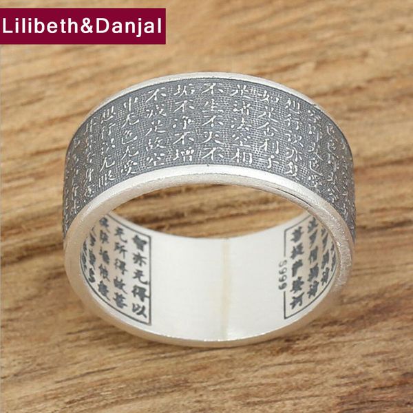 

new vintage buddhist heart sutra ring s999 ring silver women men summer buddha letter wedding fashion fine jewelry yr5, Golden;silver