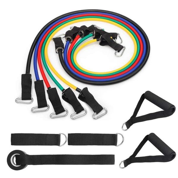 

11 pcs/set fitness equipments workout resistance bands latex exercise pilates tubes pull rope elastic bodybuilding