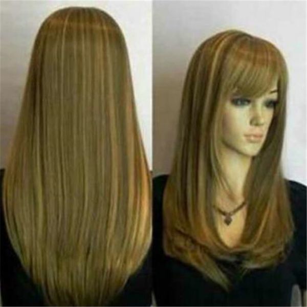 

new wig new cosplay long dark brown & flaxen mixed hair wig, Black