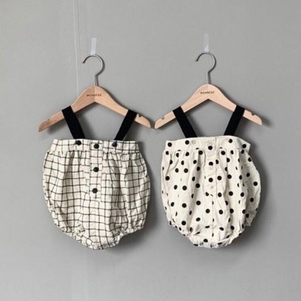 

cuwga korean same baby cotton jumpsuit suspender sling and linen sling climbing clothes cute polka dot high waist bra straps jumpsuit summer, Blue