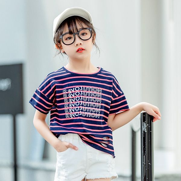 

t-shir 2020 short-sleeved baby cotton stripe tong t xu children's children's short sleeve girl half-t-shirts, Blue