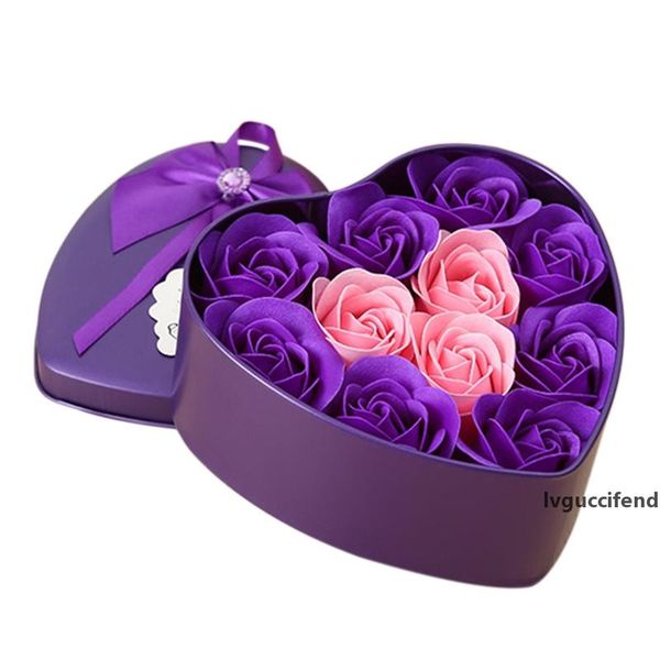 

11pcs/box artificial flowers rose soap flower heart shape diy wedding decoration for souvenir valentines day gifts flore-purple