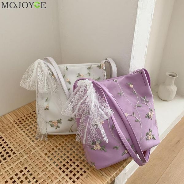 

fashion lace flower women handbag elegant totes bucket shoulder bags pu leather female travel beach shopping purse