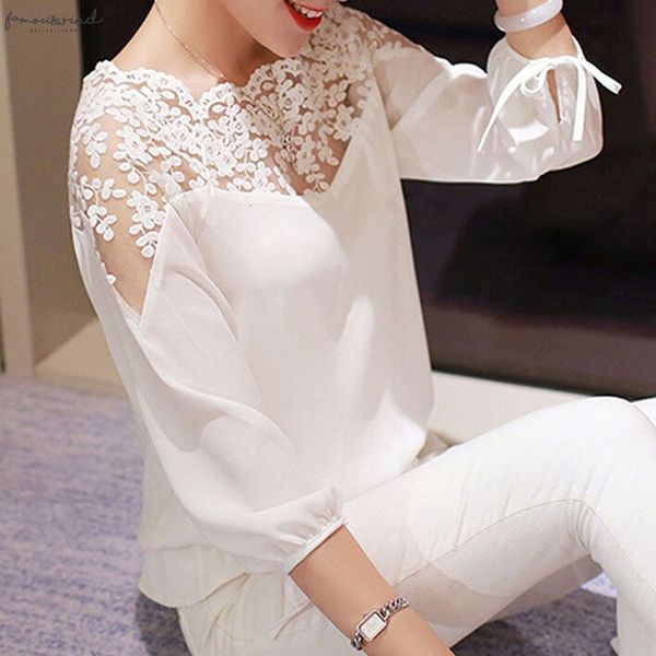 

blouse shirt sell lace hollow collar chiffon fashion women backless three quarter sleeve ladies white black cosy shirts