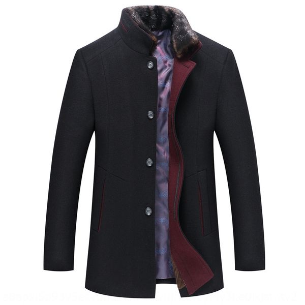 

new men's business four-color woolen wool wool coat stand collar velvet thickened middle-aged woolen men's coat, Black