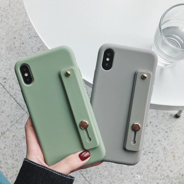 

good simple matte candy wrist strap hand band silicone case for iphone 11 pro 6 6s 7 8 plus x xr xs max back phone stand ring protect cover