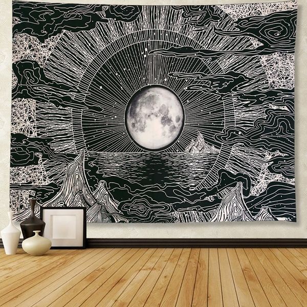 

atqk4 northern european style animal hanging cloth printed beach mat northern european style animal hanging cloth carpet tapestry printed ta, Blue;gray