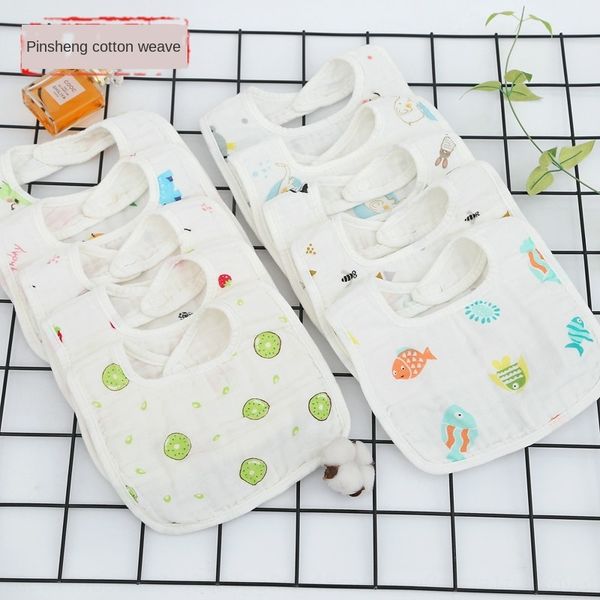 

pure cotton gauze baby u-shaped six-layer bib gauze water absorbing breathable cartoon bib printed rice pocket
