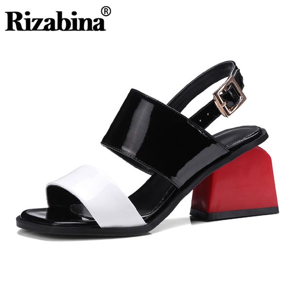 

rizabina size 34-42 women sandals real leather buckle new fashion summer shoes women office lady dress daily party footwear, Black