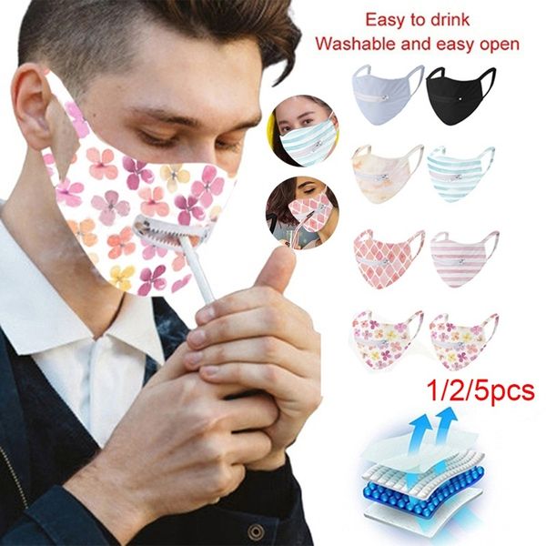 

breathable zipper face mouth mask easy to drink washable protective mask men women reusable zipper mask, Silver