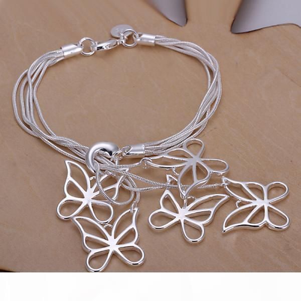 

l clover heart butterfly sterling silver bracelet 8 pieces mixed style gtb10 online for sale fashion women 's 925 silver bracelet, Black