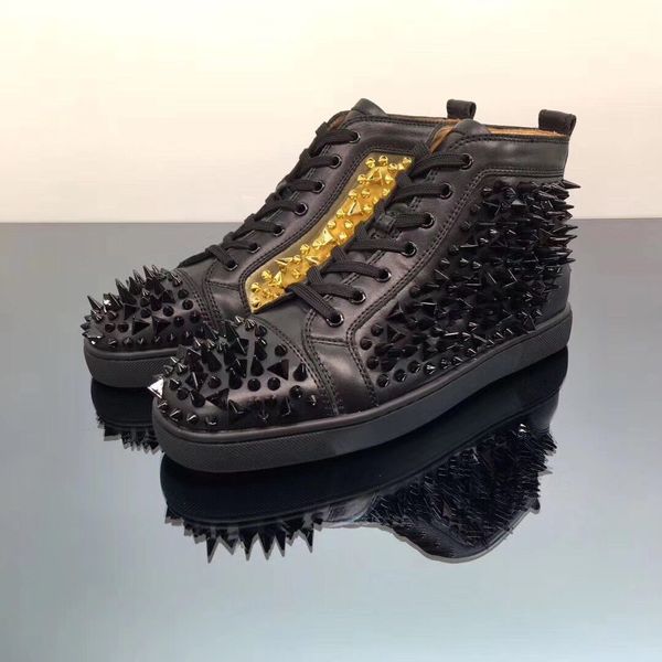 

sell brand men women red bottom sneakers black-gold leather pik pik spikes casual flats outdoor men skateboard party wedding shoe