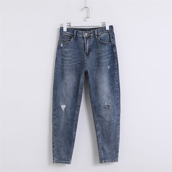 

2020 новая весна жира сестра джинсы корейский стиль и джинсы рыхлой похудение отверстие случайные шаровары нищий брюки 8829, Blue