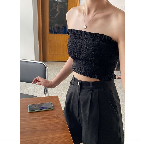 

breast-wrapped female wear 2020 korean style new wooden ear slim short inner linen solid color chest coat, Camo