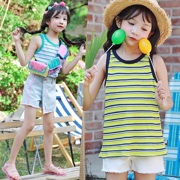 

j4862 korean style wear new western color children's vest children's clothing striped vest boys' all-match parent-child wear, Blue