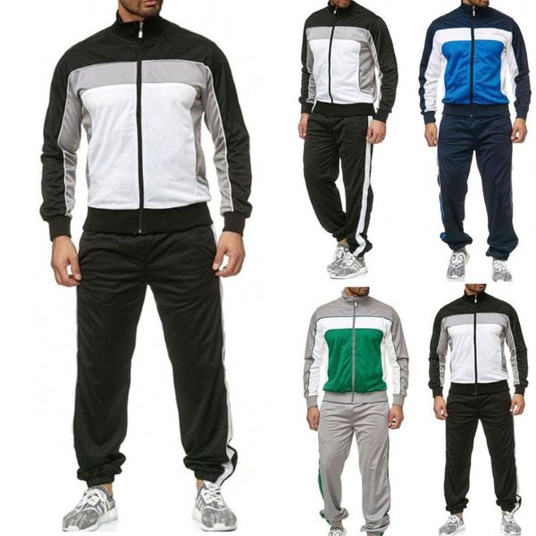 

men's tracksuits mens sweat pants suits casual sports splicing zipper print sweatshirt sets sport suit, Gray