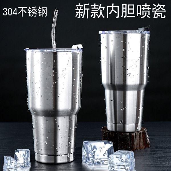 

304 bingba outdoor stainless steel beer thermos beer cold-keeping 30oz car cup inner ceramic thermos cup