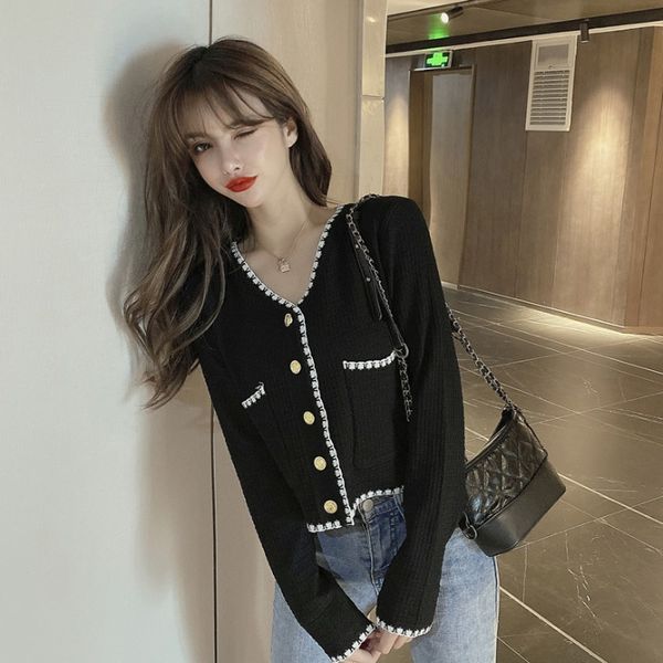 

women dresses french ladies temperament knitwear 2020 autumn new style v-neck long-sleeved ice silk cardigan jacket women, White