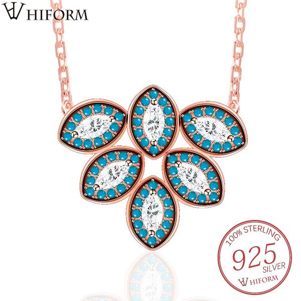 

925 sterling silver tree leaf pendant necklaces with cubic zirconia for female natural stone turquoises luxury jewelry