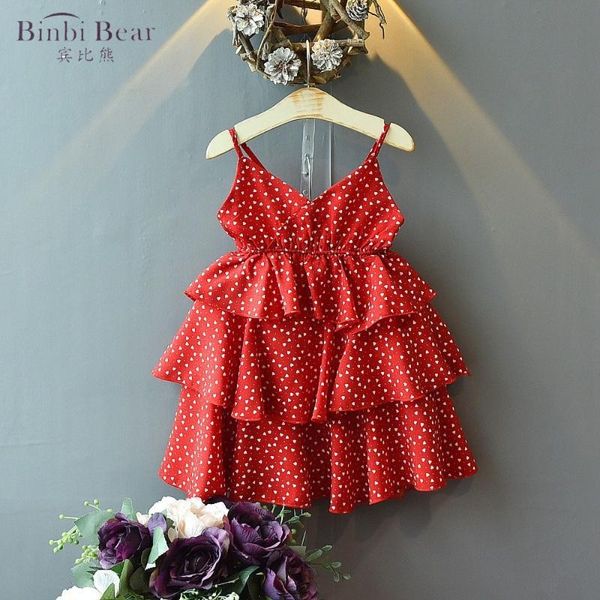 

binbi bear 2020 girls western style dress summer new chiffon dot strap children princess toddler girl dresses, Red;yellow